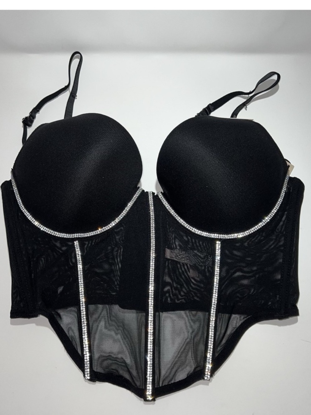 BCBGeneration Black Corset Bra with Silver Rhinestone Trim
